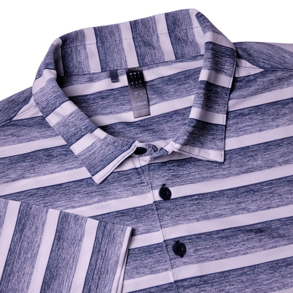 Adidas Collegiate Navy & White Striped Performance Golf Polo Shirt L - Picture 7 of 7